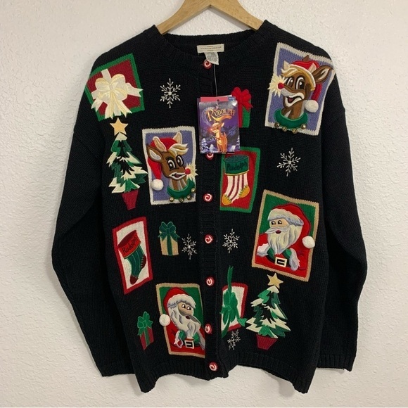 Vintage Christmas Rudolph The Red Nose Reindeer Knitted Ugly Sweater Size L NWT - Picture 2 of 6